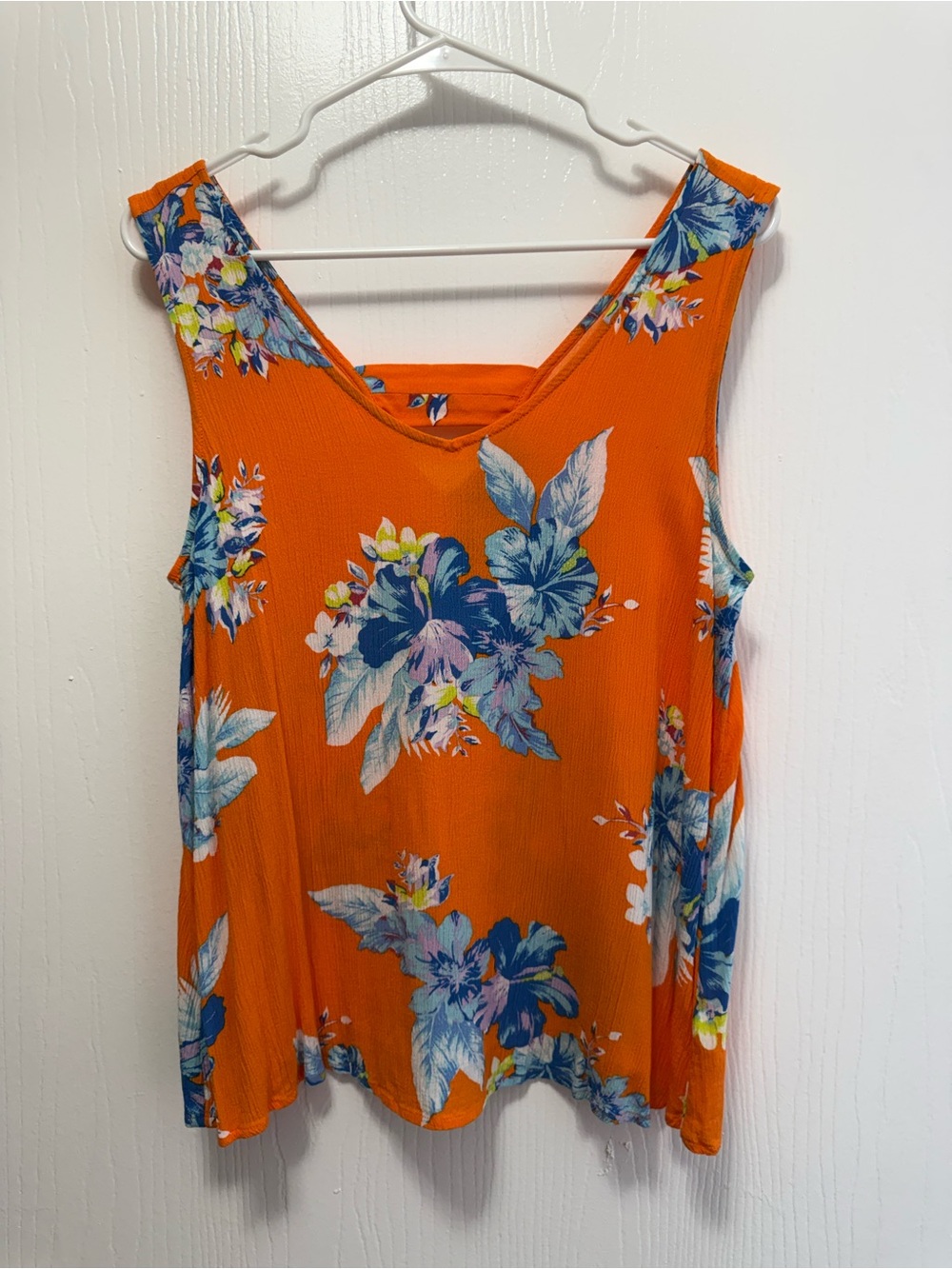 a.n.a. Orange Tropical Hibiscus Floral Tank Top Strappy V-Back Size Large